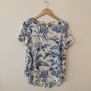 H&M Blue and White Tropical Print Shirt
